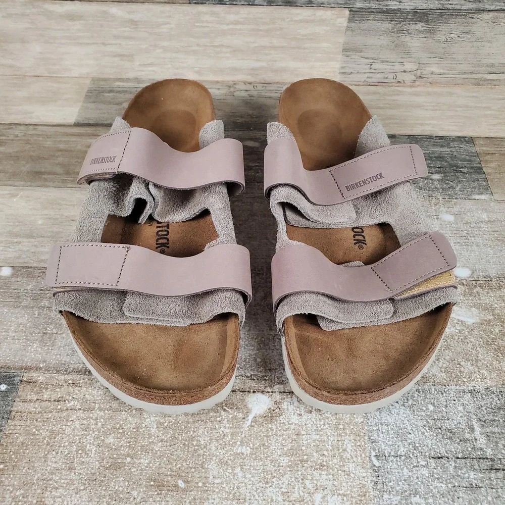 Birkenstock Uji Mens Sandals Sz 13 Taupe Suede Leather Slip On Open Toe